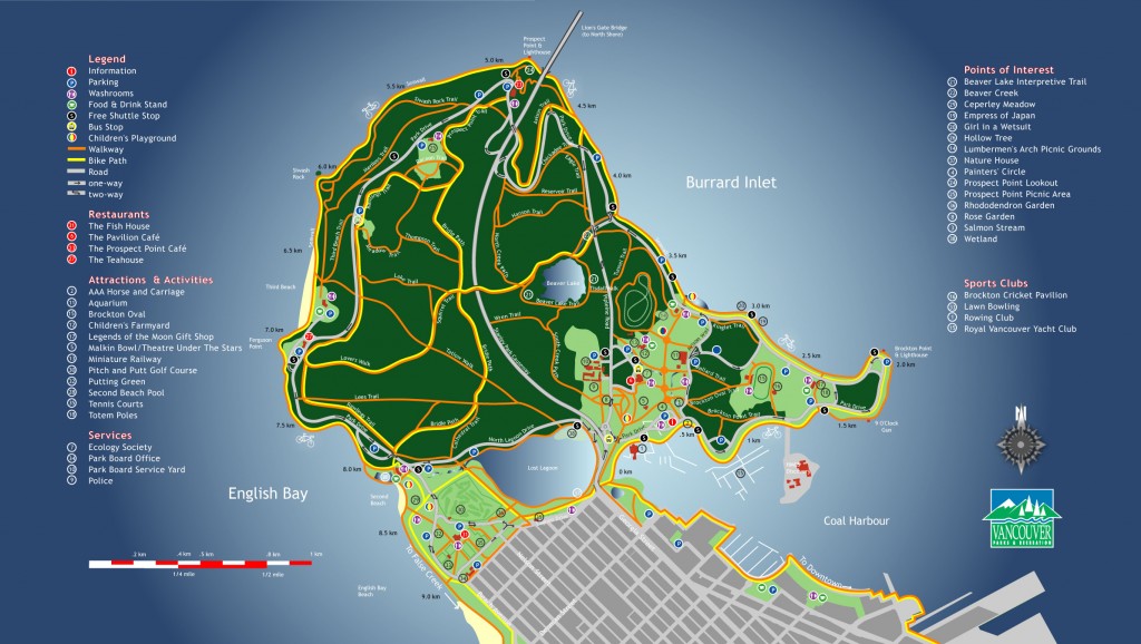 Mapa do Stanley Park em Vancouver