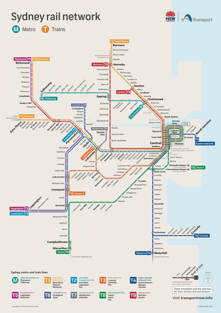 Mapa do transporte público em Sydney