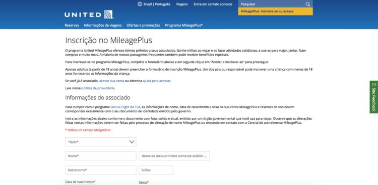 Como se cadastrar no programa de fidelidade da United